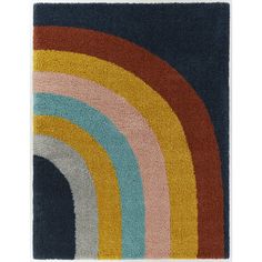 a multicolored rug with a rainbow design on the front and back of it