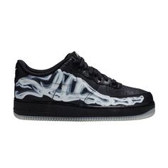 Find NIKE Air Force 1 '07 Qs ' Skeleton on Editorialist. Dressed up in black leather with anatomical airbrushing for effect, the Air Force 1 '07 QS 'Black Skeleton' was released October 25th, 2019 in time for Halloween. Ideal for trick-or-treating, this iteration of the iconic 1982 Nike hoops shoe glows in the dark, with its tarsal-bone graphics shining bright after the sun goes down. Bringing back the low-profile comfort of the original, it consists of supportive overlays, soft cushioning and durable rubber traction. Nike Air Force 1 07, Sun Goes Down, Air Force Ones, Air Force 1 Low, Halloween Skeletons, Nike Air Force 1, Nike Air Force Sneaker, Air Force 1, Air Max Sneakers