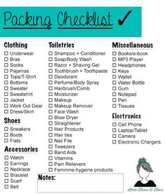 the packing checklist is shown in blue and white with an image of a bird on it