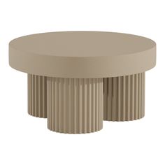 an image of a round table with pleated design on the top and bottom, in beige