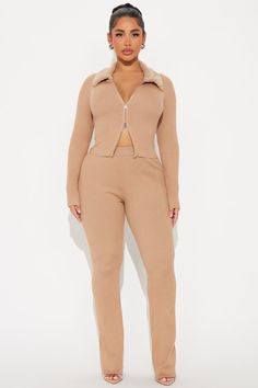 Available In Black, Ivory, And Mocha. Ribbed Pant Set Zip Front Cardigan Faux Fur Collar Wide Leg Pant Top Body/ Pants: 78% Rayon 22% Polyester Faux Fur: 100% Polyester Imported | Cozy Up Ribbed Sweater Pant Set in Mocha size Large by Fashion Nova Ribbed Jumpsuit Outfit, Nude Outfits For Black Women, Kendall Jumpsuit, Ribbed Loungewear, Ribbed Jumpsuit, Outfits For Black Women, Knit Lounge Set, Taupe Fashion, Knitted Loungewear