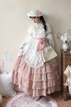 Cat Rose Tea Multi-layer Ruffle Sweet Lolita Skirt 3 Colors – LolitaInside Ladybug Redesign, Cutesy Outfits, Cutesy Outfit, Character Clothing, Punk Dress, Pink Ivory, Ruffles Fashion, Rose Tea, Sweet Lolita