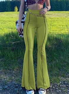 Style: Micro-pantsType: high waist.Thickness: ordinaryColor: green, black, brown, skin colorSizes: S,M,L Bell Bottom Trousers, E Girl Aesthetic, Boot Cut Pants, Boot Cut Leggings, Sweatpants Style, Flare Leg Pants, Flare Trousers, Cargo Pants Women, Streetwear Women