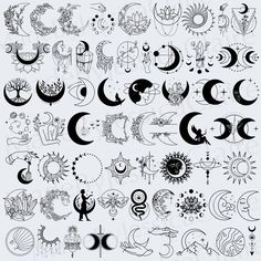 the moon and stars are drawn in black ink on white paper, with different shapes