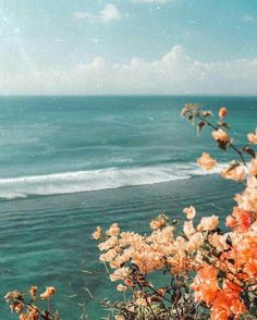 the ocean is full of waves and flowers