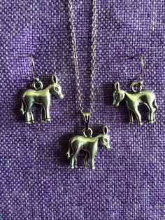 Donkey Necklace and Earrings  Stainless Steel Charms, 5/8" x 5/8" Earrings on rhodium ear wires Necklace on 18" rhodium chain Wire Necklace, Necklace And Earrings, Ear Wires, Jewelry Sets, Charms, Accessory Gift, Electronic Accessories, Purses And Bags, Stainless Steel