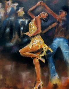 a painting of a man and woman dancing