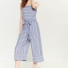 Nwt - Size Xs Lightweight Linen-Blend Jumpsuit Chic Crop + Flattering Wide Leg Fit Squareneck Side Zip Closure Approx 13.5” Rise, 28” Leg Opening, 24” Inseam, 51” From Shoulder To Hem European Vacation, Summer, Beachy, Boat, Summer Soire Casual Striped Jumpsuits And Rompers For Loungewear, White Jumpsuits And Rompers For Spring Lounging, White Jumpsuit For Spring Lounging, Casual Jumpsuits And Rompers For Brunch, Boat Summer, Belted Jumpsuit, Belt Jumpsuit, Jumpsuit Chic, Summer Soiree