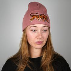 Tiger Beanie Duchess Tattoo, Parkdale Toronto, Knit Beanies, Tiger Drawing, Brown Tiger, Pink Olive, Tiger Design, Aged To Perfection, Tiger Stripes