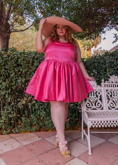 Darling Dress Pink Wedding Guest Dress, Basque Waist, Big Women Fashion, Valentines Day Dresses, Hot Pink Dresses, Darling Dress, Dress Crafts, Tea Length Dresses, Birthday Wishlist