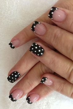 Stripes And Polka Dots Nail Designs, Short Nail Designs Dots, Polka Dot And Stripe Nails, Pokadot Nail Designs, Pokadot Nails Short, Dotticure Nail Art, Polka Dot Nails Acrylic, Nail Dot Designs, Poke A Dot Nails