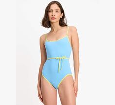 Make a bold beachside statement in this color blocked one-piece; it comes with a belt to cinch in your waist. | Kate Spade Colorblock Belted One-Piece, Spring Water - Large Kate Spade Summer Swimwear For Pool, Kate Spade Swimwear For Summer Pool Season, Kate Spade Swimwear For Pool In Summer, Kate Spade Swimwear For Summer Pool, Kate Spade Swimwear For Beach In Summer, Kate Spade Swimwear For Summer Beach, Kate Spade Swimwear For Summer Vacation, Kate Spade Summer Swimwear For Beach Season, Kate Spade Beachwear Swimwear For Spring