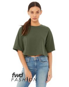 Ladies' Jersey Cropped T-Shirt - MILITARY GREEN - 2XL | Bella + Canvas Women's Jersey Cropped T-Shirt in Military Green Size 2XL | Cotton B Gym Crop Top, Oversize Sleeves, Workout Crop Top, Womens Jersey, Cropped T Shirt, Sleeves (women), Jersey Tee, Crop Tshirt, Fast Fashion