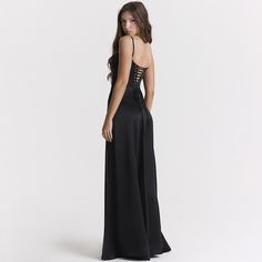 Satin Back Tie Up Maxi Dress Hollywood Starlet, Exude Confidence, Wedding Receptions, Satin Gown, Suspender Dress, Gothic Dress, Floor Length Dresses, Crop Top Blouse, Boho Maxi Dress