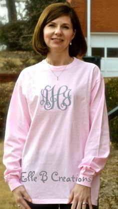 "Stylish Comfort Colors tee. Long sleeves and longer length. Cute with leggings or jeans or whatever you choose! Monogram included in price and can be put at lower hem as shown in pic, center of chest, or smaller monogram on left chest. Your choice! Be sure to include this with your monogram in the \"note\" section of your order. These shirts are all Unisex sizing. When completing sale, please include your initials for the monogram. List your initials in the order that they would appear in the m Lynn Johnson, Shirts Vinyl, Boy Monogram, Teal Coral, Clarksville Tn, Monogram Shirts, Comfort Colors Tee, Color Choices, Machine Embroidery Designs