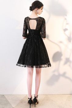 Shop Short Black Homecoming Dress Lace with Sheer Sleeves online. SheProm offers formal, party, casual & more style dresses to fit your special occasions. Black A-line Mini Dress For Wedding, Black Fitted Lace Evening Dress, Fitted Black Lace Dress For Evening, Black Fitted Lace Dress For Evening, Fitted Black Mini Dress For Wedding, Black Short Sleeve Mini Dress For Wedding, Black Short Sleeve Evening Dress, Black V-neck Mini Dress For Wedding, Black Lace V-neck Evening Dress