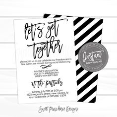 a black and white striped birthday card with the words free from quarantue on it