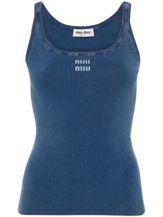 Find MIU MIU Embroidered-logo Fine-ribbed Top on Editorialist. Highlightsindigo bluecottonfine ribbedround neckembroidered logo to the frontsleevelessstraight hem CompositionCotton 100% Casual Miu Miu Tops For Spring, Fitted Sporty Tops With Logo, Sporty Fitted Tops With Logo, Blue Tops With Embroidered Logo For Spring, Fitted Blue Top With Embroidered Logo, Miu Miu Tops, Miu Miu Clothes, Miumiu Outfit, Miu Miu Top