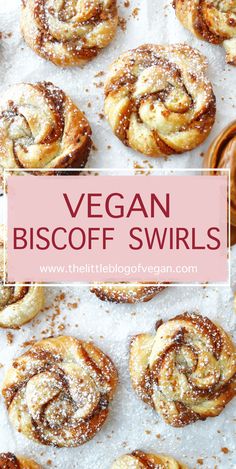 vegan biscoff swirls with powdered sugar on top