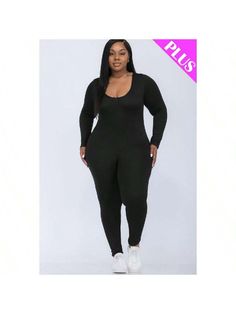 Elevate your wardrobe with our Plus Size Scoop Neck Long Sleeve Bodycon Jumpsuit, a chic and versatile piece that effortlessly combines style and comfort. Expertly crafted from soft and lightweight, high-stretch jersey fabric composed of 92% Polyester and 8% Spandex, this jumpsuit offers a luxurious feel and a flattering fit.Key Features:Fabric: Luxuriously soft jersey material provides a comfortable and breathable wear, ensuring freedom of movement and all-day comfort.Fit: Designed with a scoop Bodycon Jumpsuit, Scoop Neck Long Sleeve, Plus Size Jumpsuit, Long Sleeve Bodycon, Black Jumpsuit, Jersey Fabric, Plus Clothing, All Fashion, Classic Black