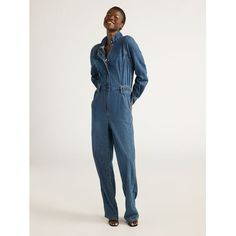 Getting dressed should be fun, never difficult. A jumpsuit is an easy style for a business casual day in the office or for an afternoon of running errands. Scoops Straight Leg Jumpsuit features a woven denim fabric, set-in sleeves with button cuffs, and a flattering elastic back waist. This one-and-done jumpsuit is crafted in an easy-going relaxed fit with a classic straight leg for effortless style and comfort any day of the week. Pair with booties, sneakers, or heels for wherever your day take Casual Summer Rompers, Womens Denim Jumpsuit, Romper Long Pants, One Piece Jumper, Rompers Womens Jumpsuit, Loose Jumpsuit, Suspender Pants, Fabric Set, Easy Style