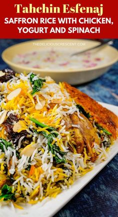 a white plate topped with rice and vegetables