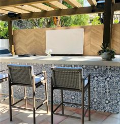 blue patio bar tile, patio backyard bar inspiration Mosaic Patio, Bar Tile, Walker Zanger, By Appointment Only, Patio Bar, Real Stone, Tile Patterns