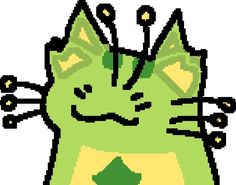 an image of a green cat with eyes and hands on it's back legs