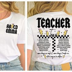 ABCD Teacher Shirt, Back To School Shirt, End of Year Shirt, Teacher Gift, Kindergarten Teacher Shirt, Elementary School Shirt 👉 DISCLAIMER - Colors in listings may slightly vary depending on what device you are using - Prints may appear smaller depending on the shirt size ordered 👉 PRODUCT DETAILS: ★ GILDAN® 18000 Unisex Heavy Blend™ Crewneck Sweatshirt This well-loved sweatshirt is the perfect addition to any collection! The air-jet spun yarn and quarter-turned fabric helps eliminate creases White Slogan Shirt For School, College Cotton Slogan Shirt, Cotton College Slogan Shirt, Graphic Tee With Slogan For Teacher Appreciation, Graphic Tee Shirt With Slogan For Teacher Appreciation, Cotton School Shirt With Slogan, Cotton Slogan Shirt For School, School Spirit Cotton Shirt With Slogan, White Text Print Shirt For Teacher Appreciation