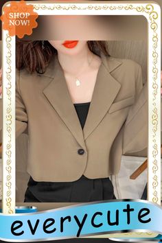 Korean Fashion Cropped Blazers Jacket Women Solid Color Single Button Short Suit Coat Long Sleeve Office Ladies Outwear Office Lady Outerwear With Suit Collar And Pockets, Professional Outerwear With Suit Collar And Pockets, Brown Button-up Cropped Jacket For Workwear, Khaki Long Sleeve Cropped Jacket For Work, Khaki Single Breasted Blazer For Office, Khaki Single-breasted Blazer For Office, Office Cropped Jacket With Button Closure And Long Sleeve, Office Cropped Jacket With Button Closure, Cropped Jacket With Notch Lapel And Button Closure