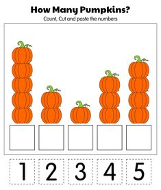 a counting game with pumpkins and numbers for children to learn how to count them