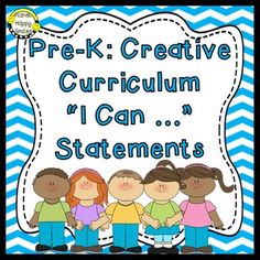 a blue and white chevroned background with the words pre k creative curriculum i can statements