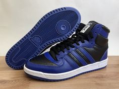 ADIDAS TOP TEN HI BLACK ROYAL BLUE MEN BASKETBALL SHOES BRAND NEW US 10 EUR 44. Blue Adidas Logo High-top Sneakers, Blue Adidas High-top Sneakers, Adidas Top Ten Hi, Adidas Top Ten, Adidas Top, New Uses, Adidas Tops, Shoes Brand, Mens Basketball