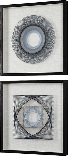 two framed art pieces, one with an oval and the other with a circle in it