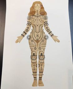 a drawing of a woman's body made out of paper