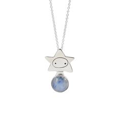 This sterling silver star girl charm necklace features beautiful blue 12mm moonstone. So dreamy! The pendant is about 1 3/8 inches tall and 3/4 inch wide. Each piece is cast in sterling silver from hand carved wax, using the lost wax technique. Then, I solder the bezel and set the stone. The necklace is shipped on a silver plated cable chain. You can choose your chain length the drop down menu. Go here to see all my charm and gemstone jewelry: https://www.etsy.com/shop/marmar?ref=seller-platform Sterling Silver Star And Moon Charm Necklaces, Sterling Silver Star Charm Necklace With Moon Charm, Sterling Silver Charm Necklace With Moon And Star, Silver Star Of David Birthstone Jewelry, Silver Star Of David Jewelry With Birthstone, Silver Moonstone Charm Necklace As Gift, Silver Moonstone Charm Necklace For Gift, Silver Star-shaped Celestial Charm Necklaces, Silver Star Charm Necklaces In Celestial Style