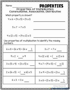 Free 3rd Grade Properties Of Multiplication Worksheets Properties Of Addition And Multiplication, Properties Of Operations, Associative Property Of Multiplication 3rd Grade, Multiplication Properties 3rd Grade, Properties Of Multiplication 3rd Grade, Morning Sheets, Associative Property Of Multiplication, Commutative Property Of Multiplication, Multiplication Properties