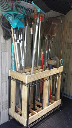 a rack filled with lots of different types of tools