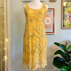 Step Into Elegance With This Breathtaking Vintage Escada Couture Yellow Lace Dress, Perfect For Lovers Of Luxe Fashion! Featuring A Luxurious 100% Silk Lining, This Designer Piece Offers Both Comfort And Style. The Intricate Lace Detailing Exudes Sophistication, Making It The Perfect Statement Piece For Weddings, Cocktail Parties, Or Any Dressy Event. Perfect Condition For A Rare Vintage Piece Size: 36 Or Us 6 Waist: 16 Across (32 Inch Around) Hips: 18 Across (36 Inch Around Length: 30 Inches From Armpit Features: Authentic Vintage Escada Stunning Yellow Lace Overlay 100% Silk Lining For An Ultra-Soft Feel Elegant And Feminine Silhouette Y2k Vintageescada Luxuryfashion Designerdre Yellow Lace Dress, Escada Dress, Yellow Lace Dresses, Cocktail Parties, Feminine Silhouette, Yellow Lace, Vintage Style Dresses, Luxe Fashion, For Lovers