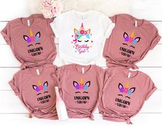 Unicorn Squad Shirt, Unicorn Birthday Shirts Family, Pink Unicorn Print T-shirt For Birthday, Birthday Unicorn Print Crew Neck T-shirt, White Unicorn Print Top For Birthday, Fun Unicorn Print Top For Birthday, Fun Unicorn Print Tops For Birthday, Unicorn Birthday Shirts, Unicorn Birthday Shirt