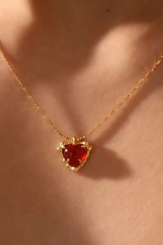 18K Real Gold Plated Natural Red Agate Heart Necklace – Cutethingscommin Red Gold Necklace, Red Gemstone Jewelry, Red Heart Necklace, Surf Jewelry, Pretty Jewelry Necklaces, Red Carnelian, Jewelry Accessories Ideas, Dope Jewelry, Red Necklace