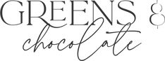 the logo for green's chocolates and creamery, which has been drawn in black ink