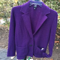 Brand Name Rafaella Size 2p, Length=25.5”, Sleeve=24” Color Purple Material Shell: 100% Wool 2 Buttons, 2 Pockets On The Front Classic Purple Outerwear For Fall, Classic Purple Outerwear With Pockets, Classic Purple Outerwear For Work, Classic Purple Outerwear For Spring, Classic Purple Spring Outerwear, Casual Purple Blazer For Winter, Classic Purple Outerwear With Buttons, Casual Purple Blazer With Pockets, Purple Fall Blazer With Pockets