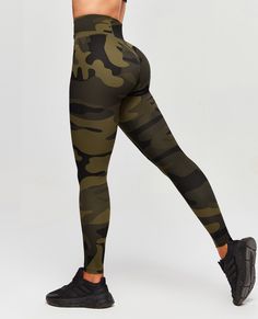 Our Scrunch Butt Leggings is the performance for your workout wardrobe. These camo leggings is a scrunch butt design for a flattering fit, and a high waistband for tummy control. Ideal for yoga, running, and high-impact workouts, these seamless leggings ensure unrestricted movement and minimize chafing. Gym Shark Camo Leggings, Tight Moisture-wicking Green Leggings, Tight Green Moisture-wicking Leggings, Lululemon Camo Print Leggings, Adapt Camo Seamless Leggings, Gym Attire, Camo Leggings, Camo Fashion, Tank Top Long Sleeve