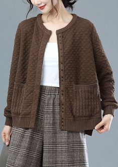 Fashion Coffee Oversized Knit Patchwork Cotton Jackets WinterFabric: Cotton BlendedSize & Fit: Fit: This garment fits true to size.Length: Size M measures 23.4"from shoulder to hemBust: Great for any cup size. Waist: Loose Fit. Comfortable room throughout midsection.Hip: Loose Fit - room for hips. Hand Wash Cold. Brown Cable Knit Outerwear For Layering, Brown Patchwork Outerwear For Layering, Casual Patchwork Cardigan For Work, Brown Cable Knit Outerwear For Work, Casual Workwear Patchwork Cardigan, Brown Cable Knit Outerwear For Spring, Knit Patchwork, Jackets Winter, Silk Cardigan