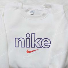 Futura x Nike Embroidered Shirt, Gift For Wife Embroidered Shirt, Custom Nike Embroidered Shirt White Long Sleeve Shirt With Embroidered Logo, White Long Sleeve Shirt With Embroidered Graphics, White Long Sleeve Shirt With Machine Embroidery, White Long Sleeve Top With Custom Embroidery, Casual White Embroidered Shirt, White Embroidered Casual Shirt, White Casual Tops With Custom Embroidery, White Casual Top With Custom Embroidery, White Casual Shirt With Embroidered Graphics