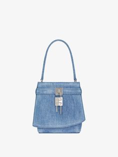 Shark Lock bucket bag in washed denim | Givenchy US | Givenchy Blue Contacts, Welcome Bags, Cowboy Boots Women, Givenchy Women, Washed Denim, Leather Handles, Denim Wash, Leather Handle, Medium Blue