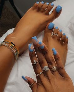 Nail And Toes Matching Ideas Summer, Mani And Pedi Ideas Matching Summer, Cute Blue Acrylic Nails, Acrylic Nails And Toes Matching Ideas, Mani And Pedi Ideas Matching, Nails And Toes Matching Ideas, Mani And Pedi Ideas, Matching Toes And Nails, Blue Gel Manicure