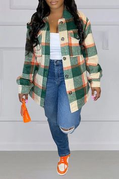 Olivia Mark - Soft and Warm Plaid Coatigan with Long Sleeve Jacket Early Fall Outfits Plus Size, Plus Size Plaid Outfits, Green Wardrobe, Vinter Mode Outfits, Winter Mode Outfits, Worship Team, Plaid Outfits, Trendy Fall Outfits, Casual Vest