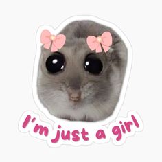 a sticker with the words i'm just a girl in pink bows on it